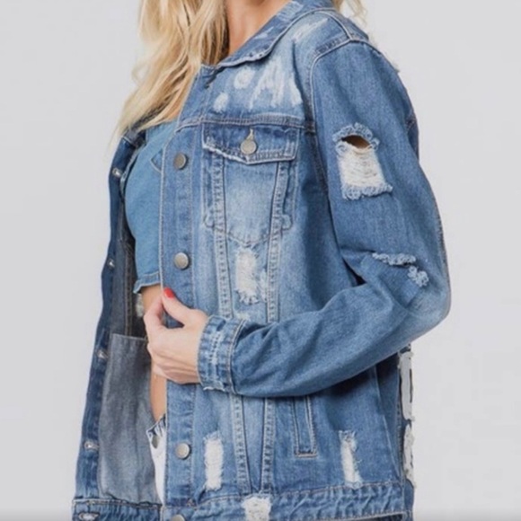 DENIM BRAND NEW! FASHION TOUR DISTRESSED DENIM JACKET - Picture 6 of 7